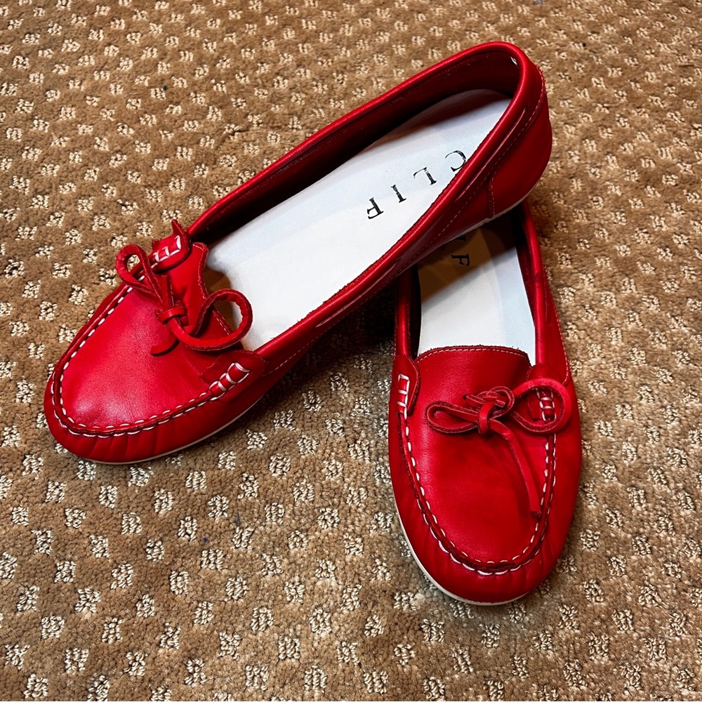 CLIF Made in Italy SZ 41 Red Leather Loafers Moccasins Preppy Retro 90s Academia